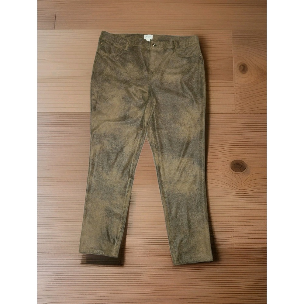 Chico's‎ Size 3 Faux Suede Slim Leg Pants Brown Stretch Pull-On Jeggings Western
